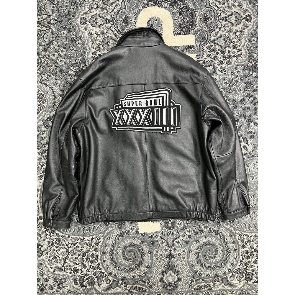 Vintage Logo Athletic Super Bowl Leather Jacket Mens XL  Black Football NFL